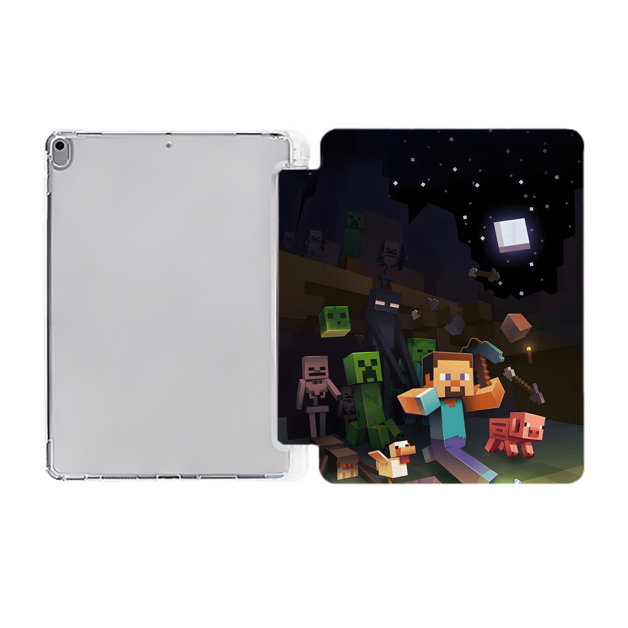 （画像用） マインクラフト ブロックの世界 Minecraft MC Block world IPad ケース ペン収納付き 三つ折りスタンド PUレザー×シリコン 対応機種9.5/10.5/10.9インチ